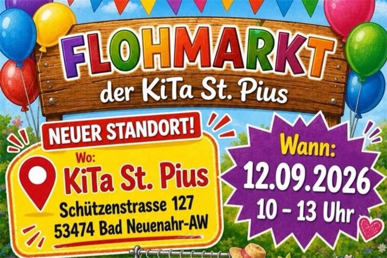 Flohmarkt der KiTa St. Pius in Bad Neuenahr-Ahrweiler mit Kinderkleidung und Aktionen