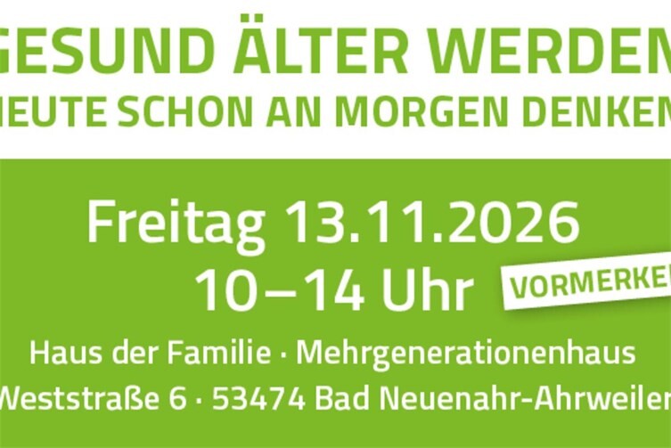 „Gesund älter werden – Heute schon an Morgen denken“ - Infostände und Impulsvorträge